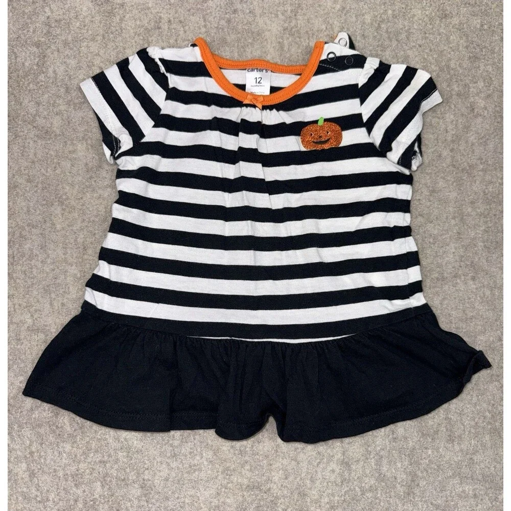 Carter's Girls 12 Months 2 Piece Halloween Pumpkin Striped Shirt Pants Orange